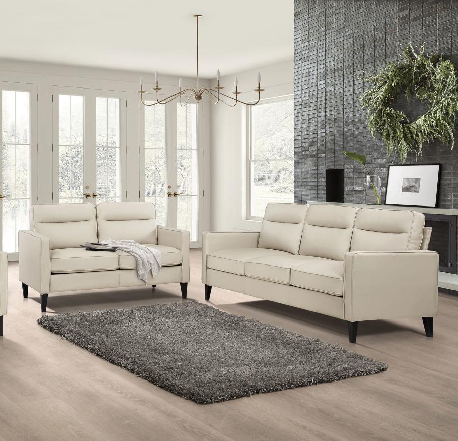 Jonah 2-piece Upholstered Track Arm Sofa Set Ivory (image for) Jonah 2-piece Upholstered Track Arm Sofa Set Ivory