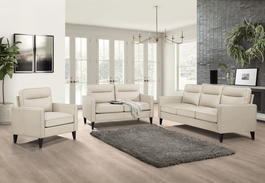 Jonah 3-piece Upholstered Track Arm Sofa Set Ivory (image for) Jonah 3-piece Upholstered Track Arm Sofa Set Ivory