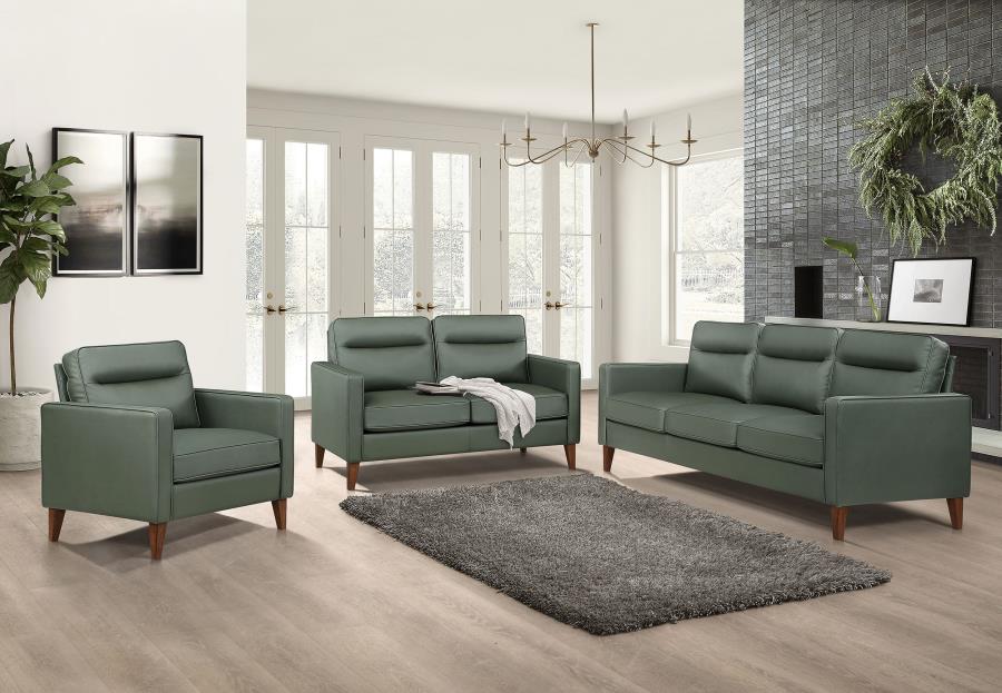 Jonah 3-piece Upholstered Track Arm Sofa Set Green (image for) Jonah 3-piece Upholstered Track Arm Sofa Set Green