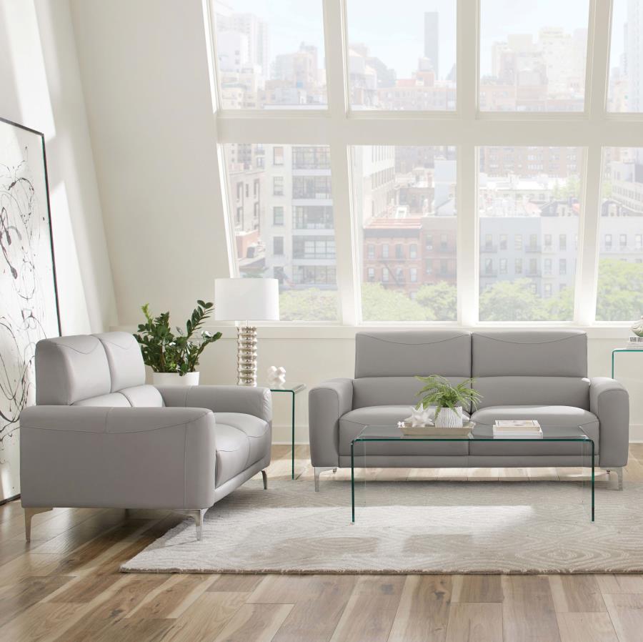 Glenmark 2-piece Upholstered Track Arm Sofa Set Taupe (image for) Glenmark 2-piece Upholstered Track Arm Sofa Set Taupe
