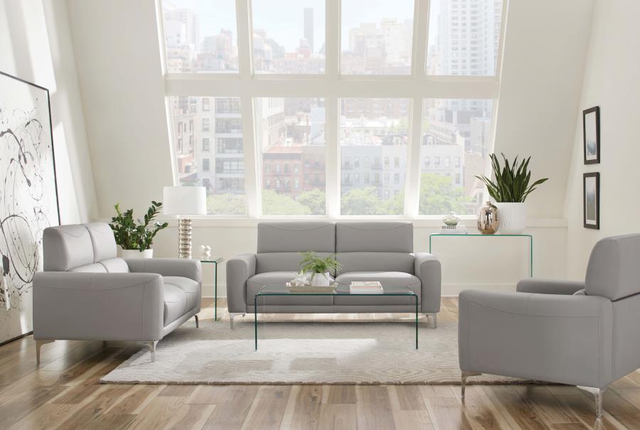 Glenmark 3-piece Upholstered Track Arm Sofa Set Taupe (image for) Glenmark 3-piece Upholstered Track Arm Sofa Set Taupe