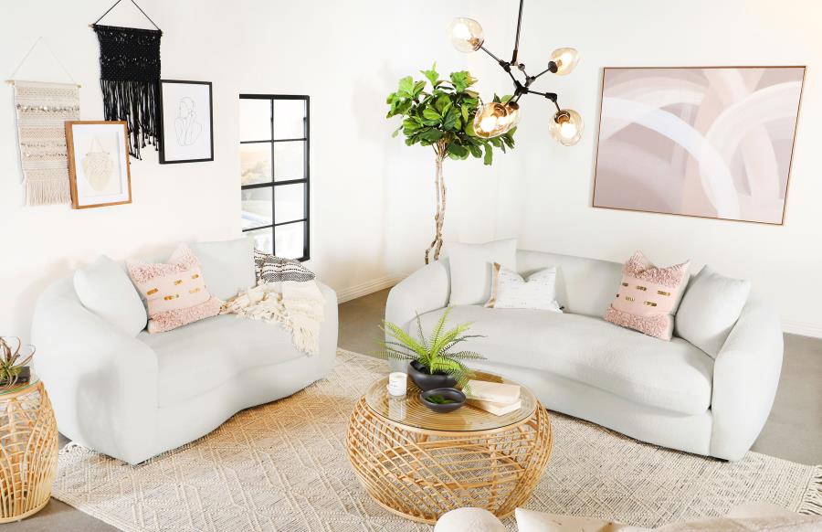 Isabella 2-piece Faux Sheepskin Upholstered Sofa Set Natural (image for) Isabella 2-piece Faux Sheepskin Upholstered Sofa Set Natural
