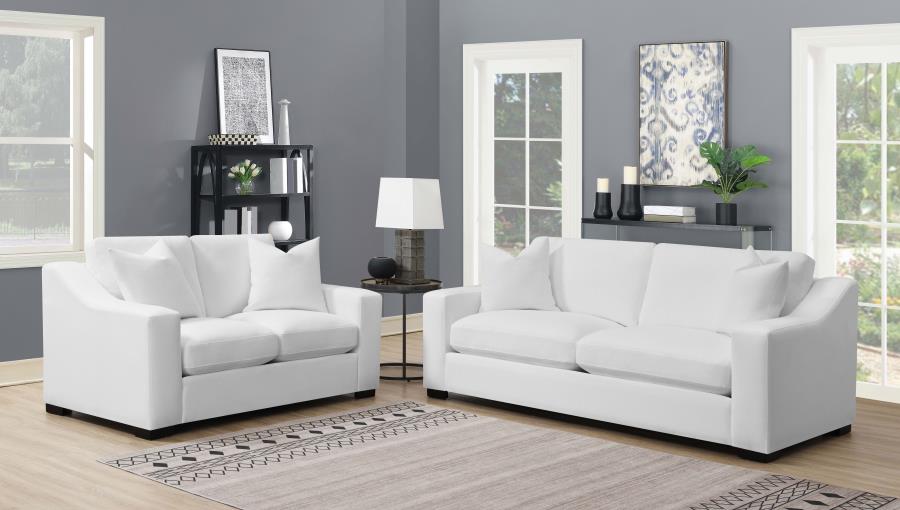 Ashlyn 2-piece Upholstered Sloped Arm Sofa Set White (image for) Ashlyn 2-piece Upholstered Sloped Arm Sofa Set White
