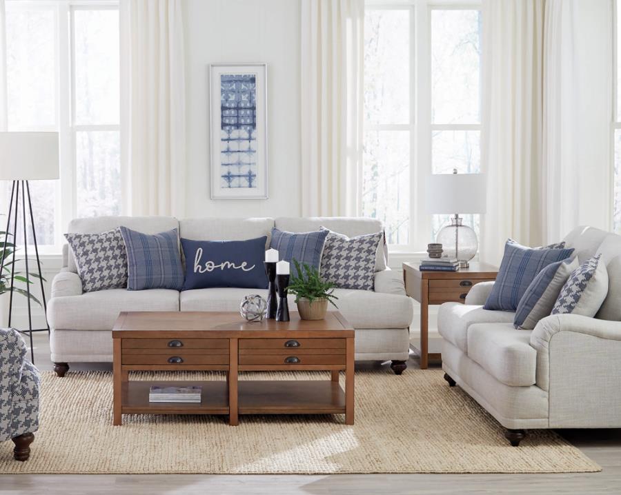 Glenn 2-piece Upholstered Sofa Set Light Grey and Blue (image for) Glenn 2-piece Upholstered Sofa Set Light Grey and Blue
