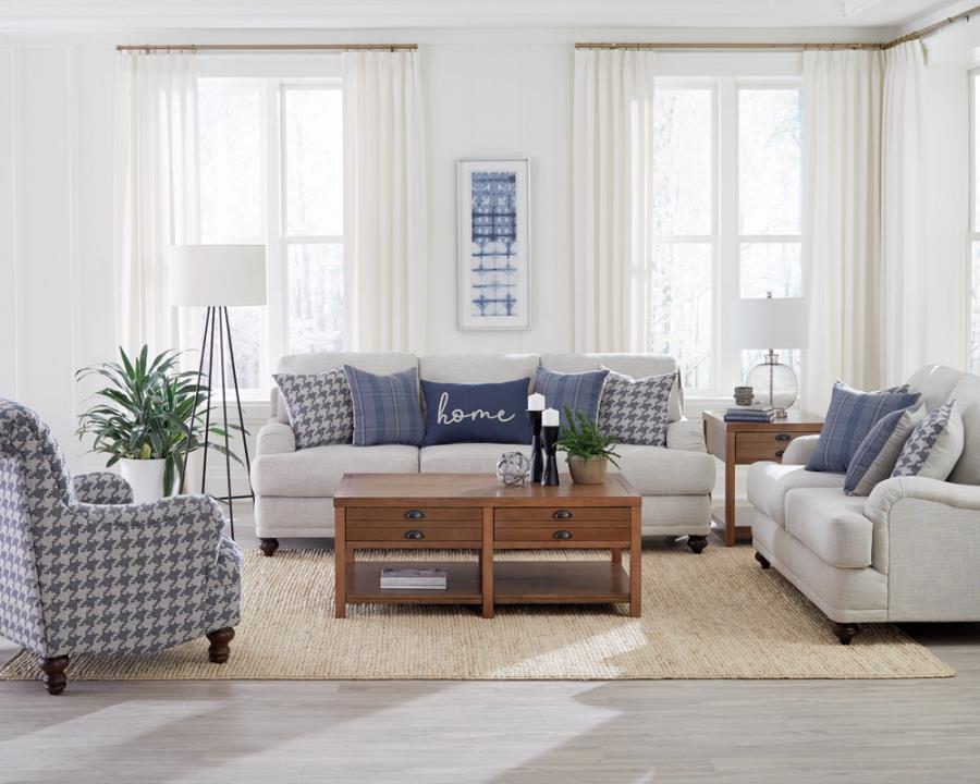 Glenn 3-piece Upholstered Sofa Set Light Grey and Blue (image for) Glenn 3-piece Upholstered Sofa Set Light Grey and Blue