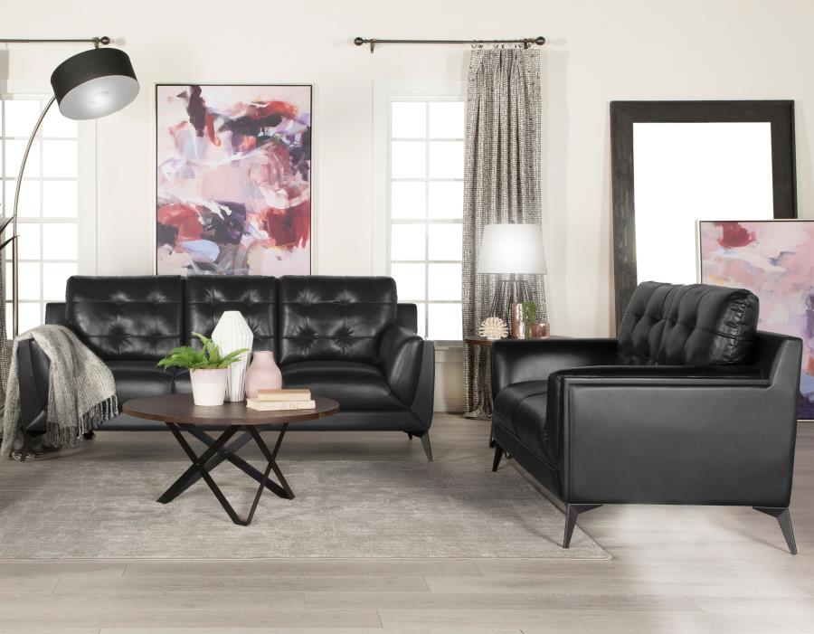 Moira 2-piece Upholstered Wedge Arm Tufted Sofa Set Black (image for) Moira 2-piece Upholstered Wedge Arm Tufted Sofa Set Black