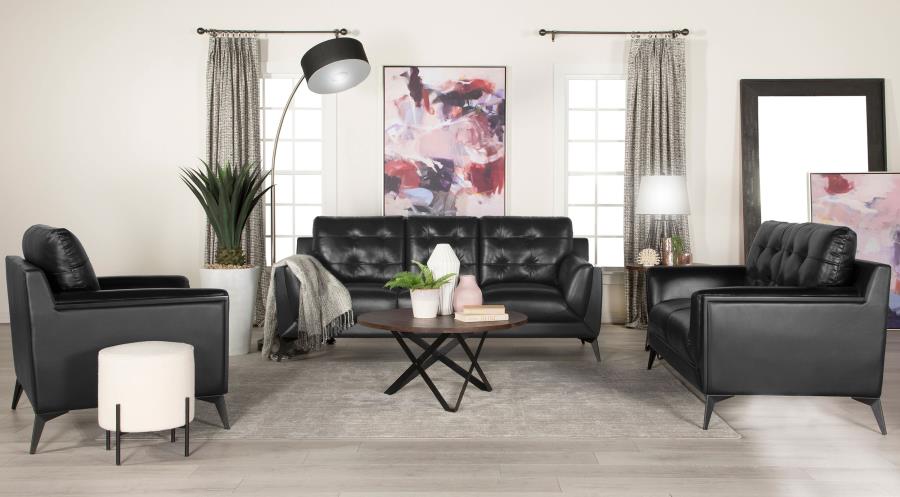 Moira 3-piece Upholstered Wedge Arm Tufted Sofa Set Black (image for) Moira 3-piece Upholstered Wedge Arm Tufted Sofa Set Black
