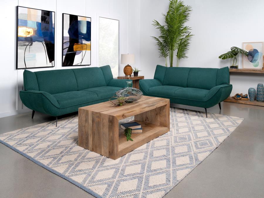 Acton 2-piece Upholstered Flared Arm Sofa Set Teal Blue (image for) Acton 2-piece Upholstered Flared Arm Sofa Set Teal Blue