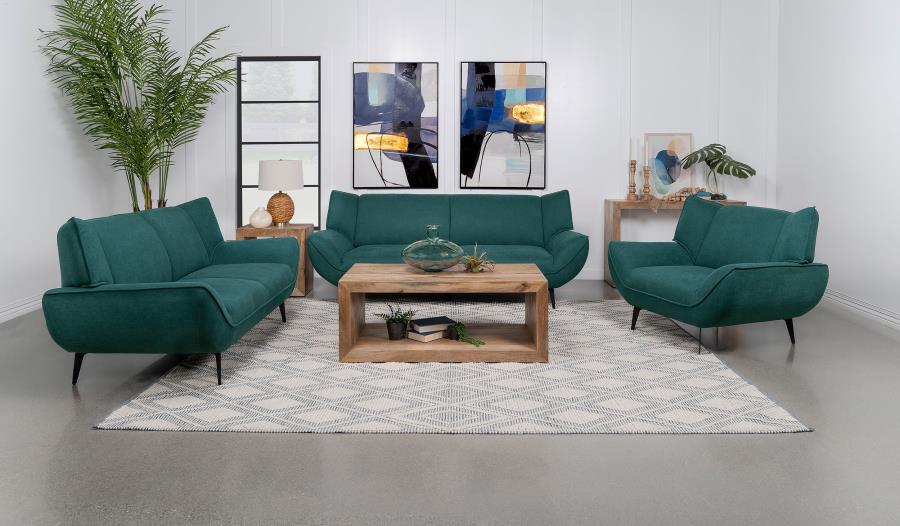 Acton 3-piece Upholstered Flared Arm Sofa Set Teal Blue (image for) Acton 3-piece Upholstered Flared Arm Sofa Set Teal Blue