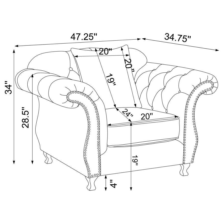 Modal Additional Images for Frostine 3-piece Upholstered Tufted Sofa Set Silver