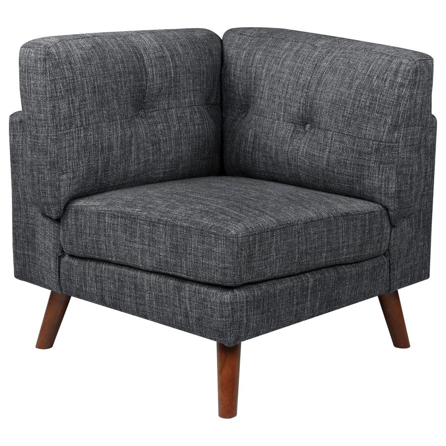 Churchill Tufted Cushion Back Corner Dark Grey and Walnut (image for) Churchill Tufted Cushion Back Corner Dark Grey and Walnut