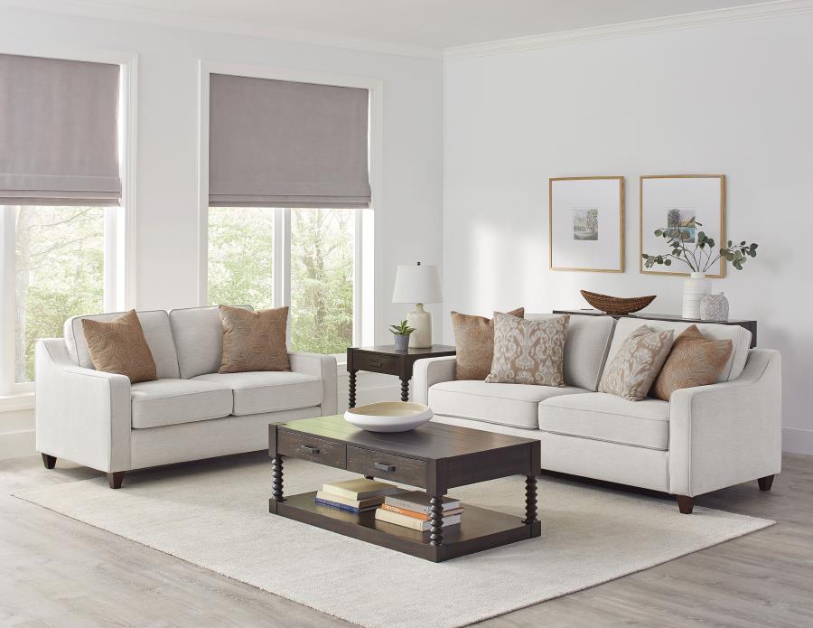 Christine 2-piece Upholstered Sloped Arm Sofa Set Beige (image for) Christine 2-piece Upholstered Sloped Arm Sofa Set Beige