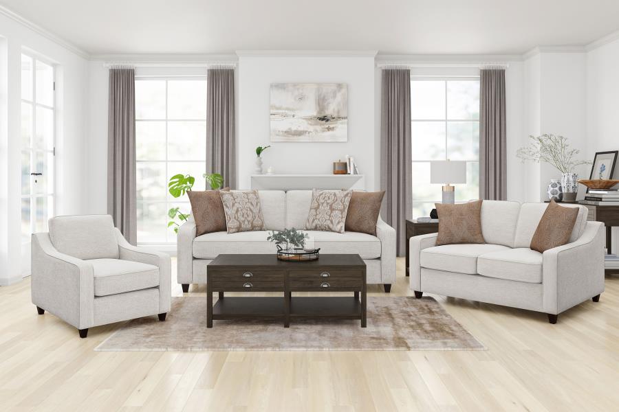 Christine 3-piece Upholstered Sloped Arm Sofa Set Beige (image for) Christine 3-piece Upholstered Sloped Arm Sofa Set Beige