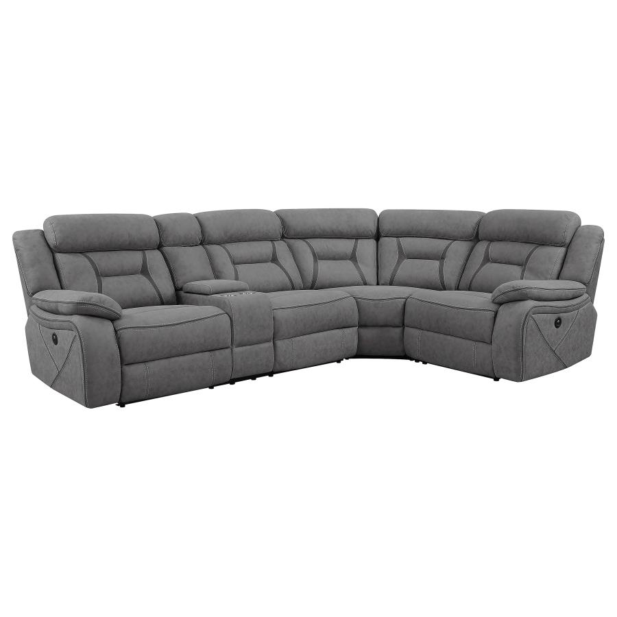 Higgins Upholstered Power Reclining Sectional Sofa Grey (image for) Higgins Upholstered Power Reclining Sectional Sofa Grey