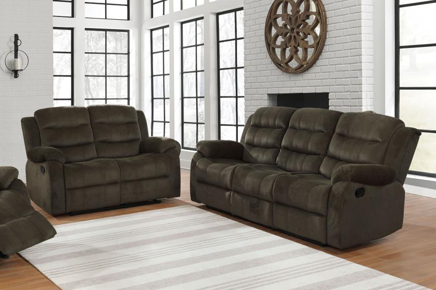 Rodman 2-piece Upholstered Reclining Sofa Set Olive Brown (image for) Rodman 2-piece Upholstered Reclining Sofa Set Olive Brown