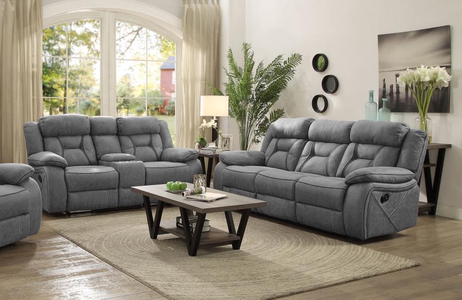 Higgins 2-piece Upholstered Motion Reclining Sofa Set Grey (image for) Higgins 2-piece Upholstered Motion Reclining Sofa Set Grey