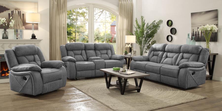Higgins 3-piece Upholstered Motion Reclining Sofa Set Grey (image for) Higgins 3-piece Upholstered Motion Reclining Sofa Set Grey