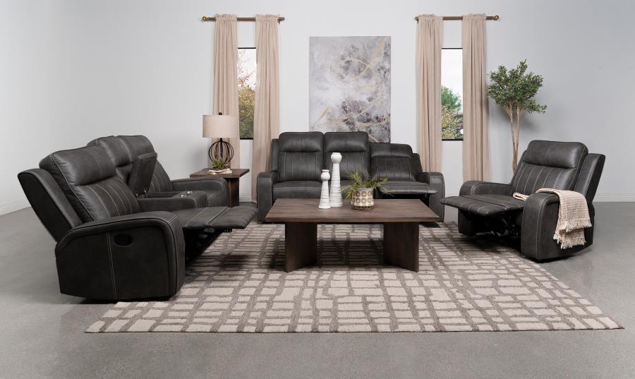 Raelynn 3-piece Upholstered Reclining Sofa Set Grey (image for) Raelynn 3-piece Upholstered Reclining Sofa Set Grey