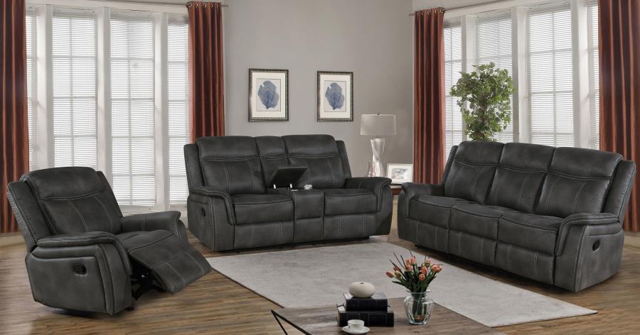Lawrence 3-piece Upholstered Reclining Sofa Set Charcoal (image for) Lawrence 3-piece Upholstered Reclining Sofa Set Charcoal