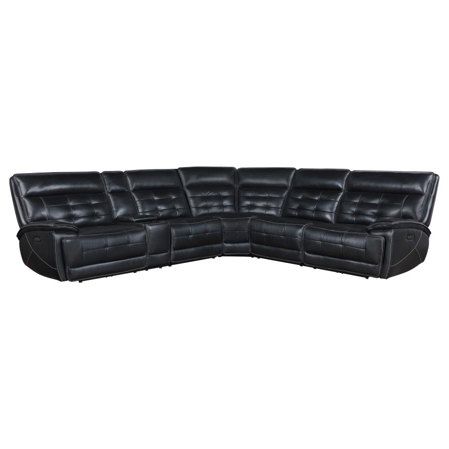 Hewitt Leather Upholstered Power Reclining Sectional Black (image for) Hewitt Leather Upholstered Power Reclining Sectional Black