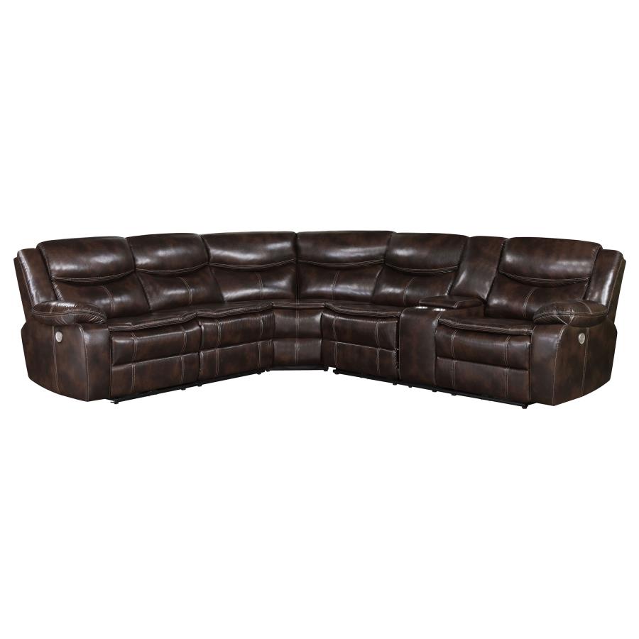 Sycamore Upholstered Power Reclining Sectional Sofa Brown (image for) Sycamore Upholstered Power Reclining Sectional Sofa Brown