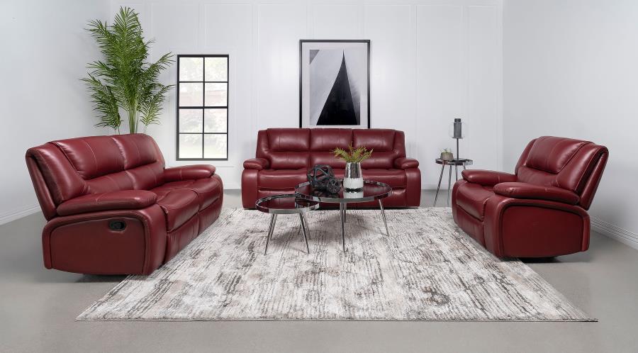 Camila 3-piece Upholstered Reclining Sofa Set Red (image for) Camila 3-piece Upholstered Reclining Sofa Set Red