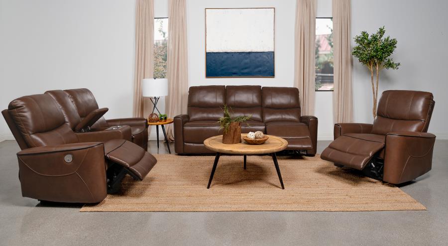 Greenfield 3-piece Power Reclining Sofa Set Saddle Brown (image for) Greenfield 3-piece Power Reclining Sofa Set Saddle Brown