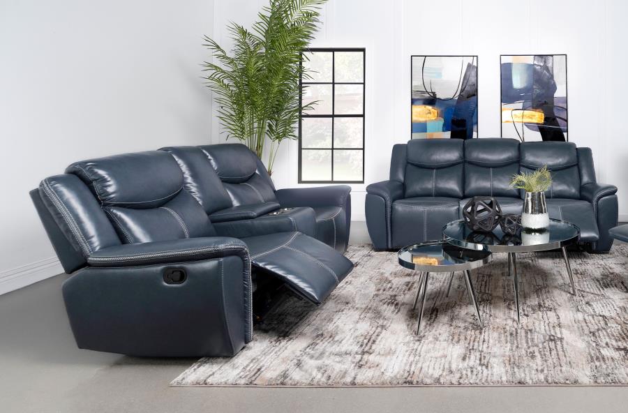 Sloane 2-piece Upholstered Reclining Sofa Set Blue (image for) Sloane 2-piece Upholstered Reclining Sofa Set Blue