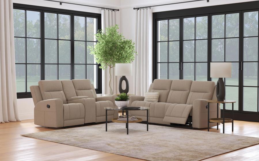 Brentwood 2-piece Upholstered Reclining Sofa Set Taupe (image for) Brentwood 2-piece Upholstered Reclining Sofa Set Taupe