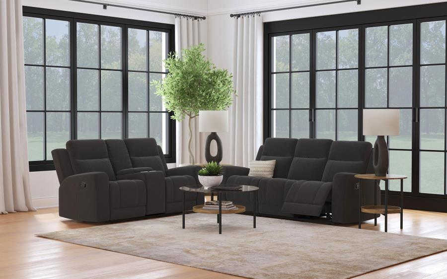 Brentwood 2-piece Upholstered Reclining Sofa Set Charcoal (image for) Brentwood 2-piece Upholstered Reclining Sofa Set Charcoal