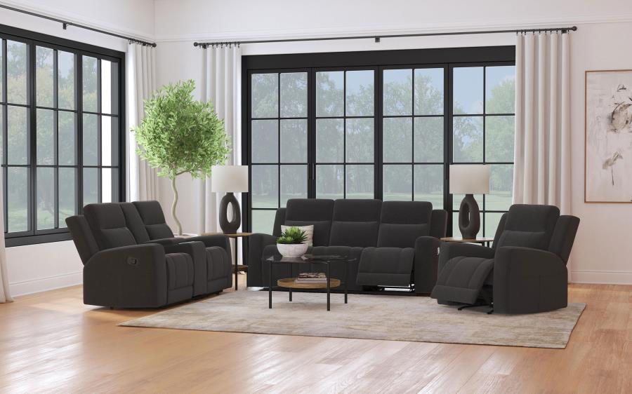 Brentwood 3-piece Upholstered Reclining Sofa Set Charcoal (image for) Brentwood 3-piece Upholstered Reclining Sofa Set Charcoal