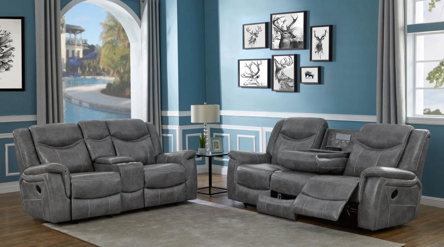 Conrad 2-piece Upholstered Padded Arm Motion Sofa Set Grey (image for) Conrad 2-piece Upholstered Padded Arm Motion Sofa Set Grey