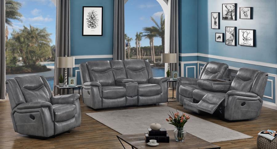 Conrad 3-piece Upholstered Padded Arm Motion Sofa Set Grey (image for) Conrad 3-piece Upholstered Padded Arm Motion Sofa Set Grey