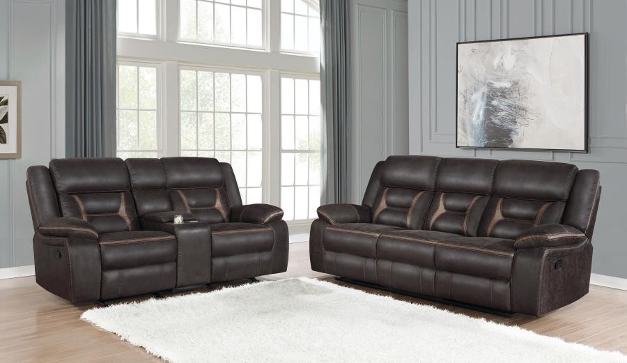 Greer 2-piece Upholstered Reclining Sofa Set Brown (image for) Greer 2-piece Upholstered Reclining Sofa Set Brown