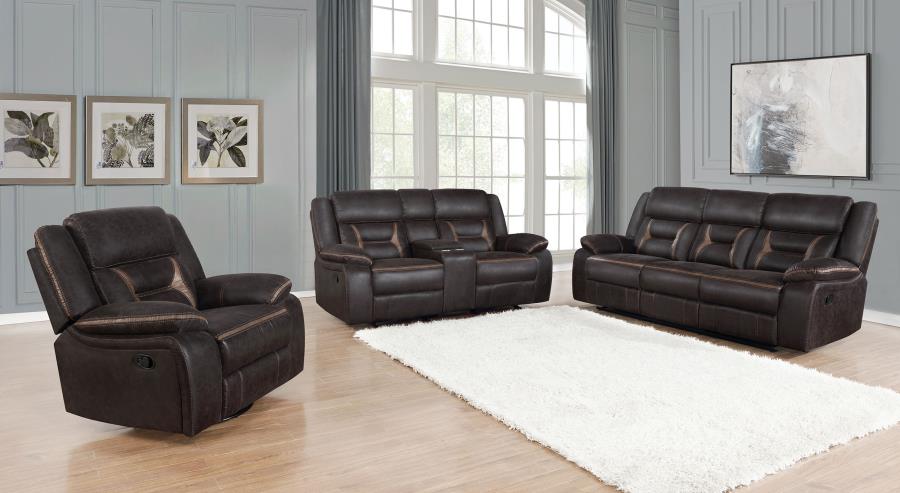 Greer 3-piece Upholstered Reclining Sofa Set Brown (image for) Greer 3-piece Upholstered Reclining Sofa Set Brown