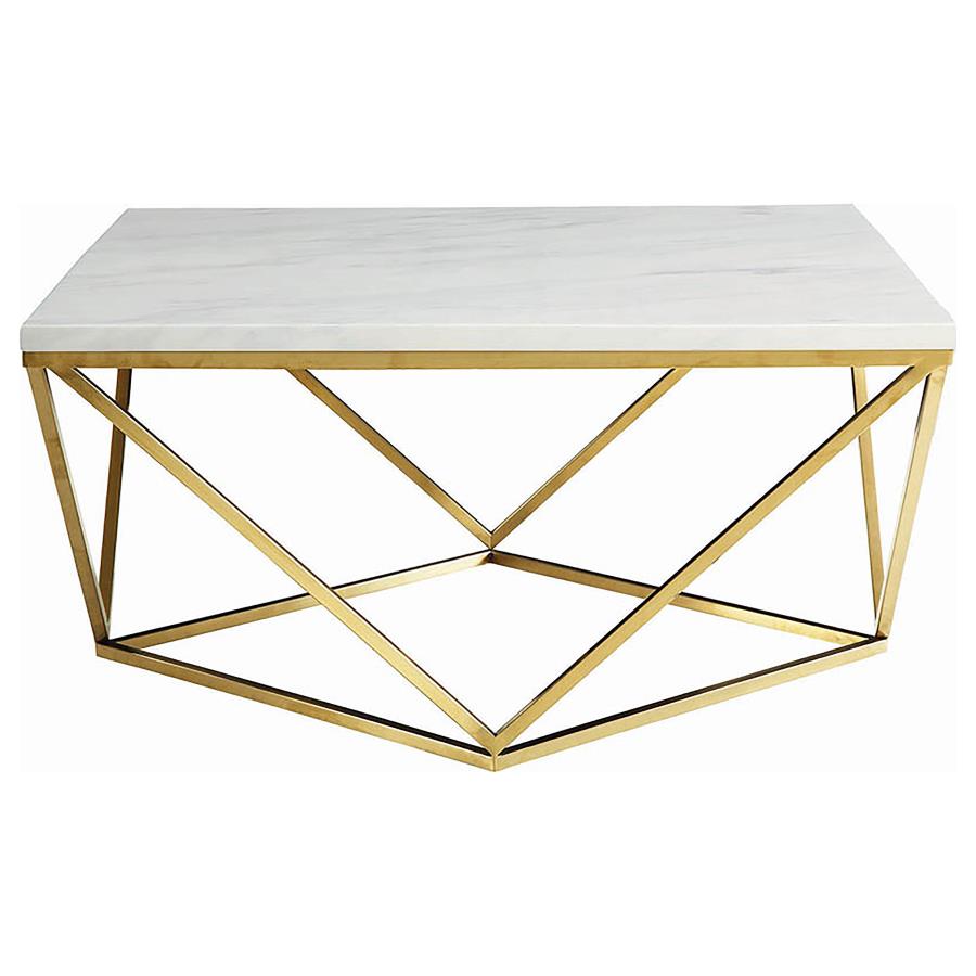 Meryl Square Faux Marble Top Coffee Table White and Gold (image for) Meryl Square Faux Marble Top Coffee Table White and Gold