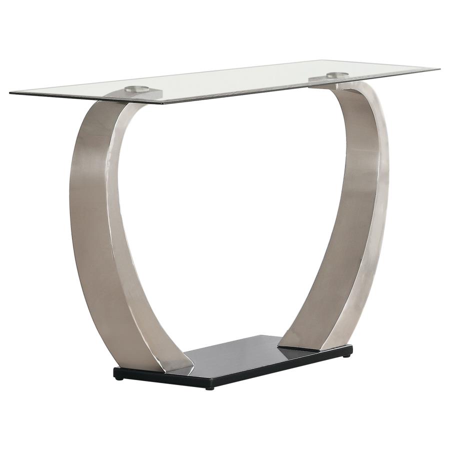 Pruitt Glass Top Metal Base Console Table Satin Silver (image for) Pruitt Glass Top Metal Base Console Table Satin Silver