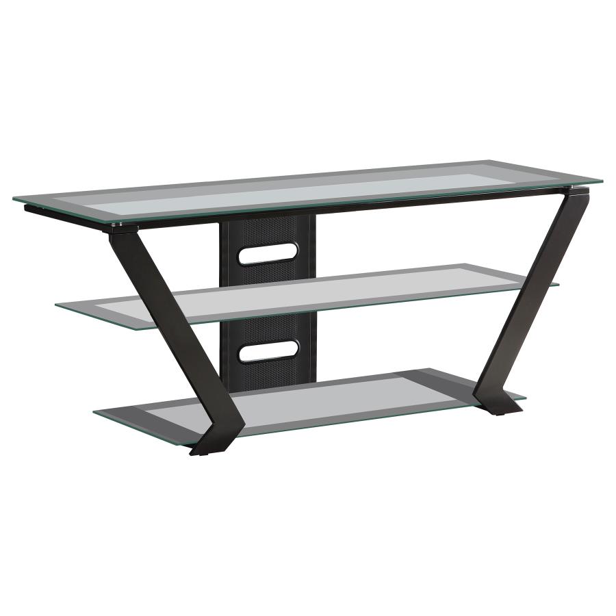 Donlyn 2-tier Metal 50" TV Stand with Glass Shelves Black (image for) Donlyn 2-tier Metal 50" TV Stand with Glass Shelves Black