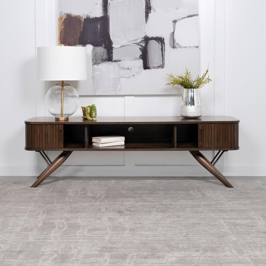 Valna Wood 71" TV Stand with Sliding Doors Walnut (image for) Valna Wood 71" TV Stand with Sliding Doors Walnut