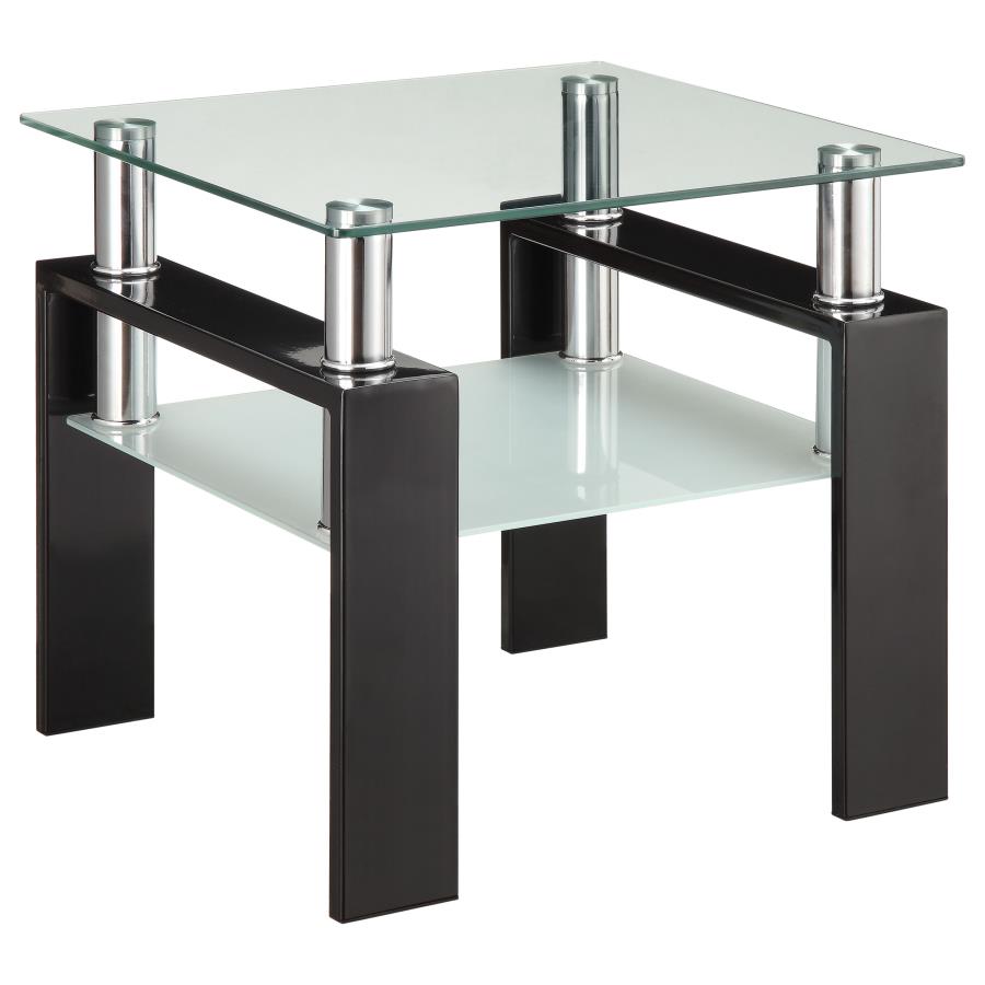 Dyer 1-shelf Square Glass Top Side End Table Black (image for) Dyer 1-shelf Square Glass Top Side End Table Black