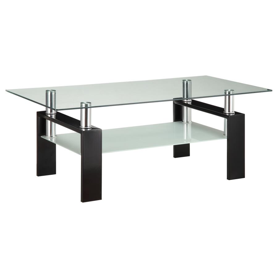 Dyer 1-shelf Rectangular Glass Top Coffee Table Black (image for) Dyer 1-shelf Rectangular Glass Top Coffee Table Black