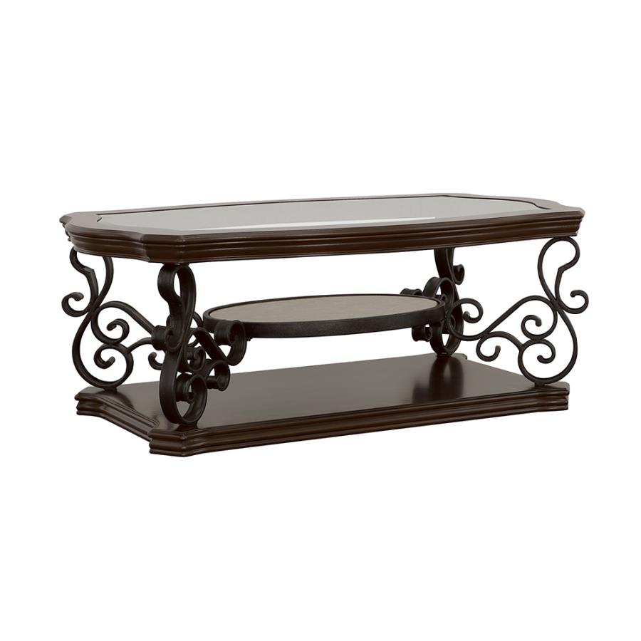 Laney 1-shelf Glass Top Rectangular Coffee Table Deep Merlot (image for) Laney 1-shelf Glass Top Rectangular Coffee Table Deep Merlot