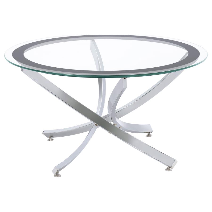 Brooke Round Glass Top Coffee Table Metal Base Chrome (image for) Brooke Round Glass Top Coffee Table Metal Base Chrome