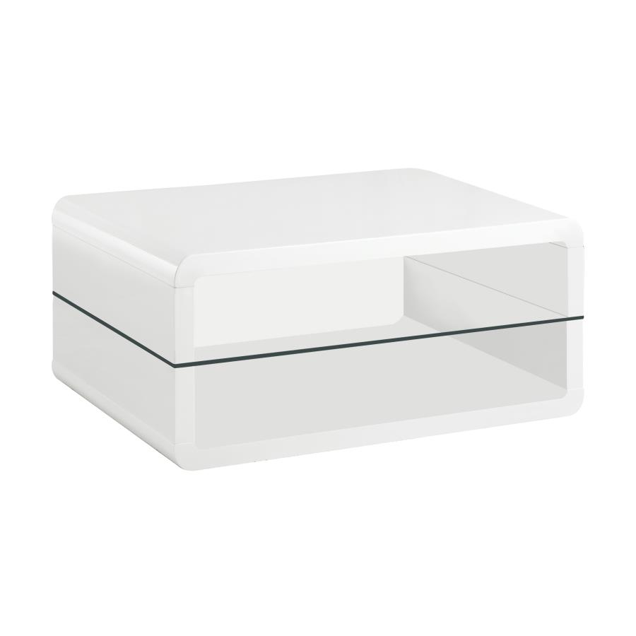 Elana 1-shelf Rectangular Coffee Table White High Gloss (image for) Elana 1-shelf Rectangular Coffee Table White High Gloss