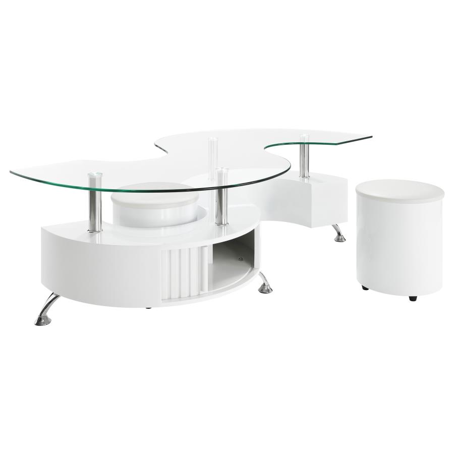 Buckley 3-piece Coffee Table and Stools Set White High Gloss (image for) Buckley 3-piece Coffee Table and Stools Set White High Gloss