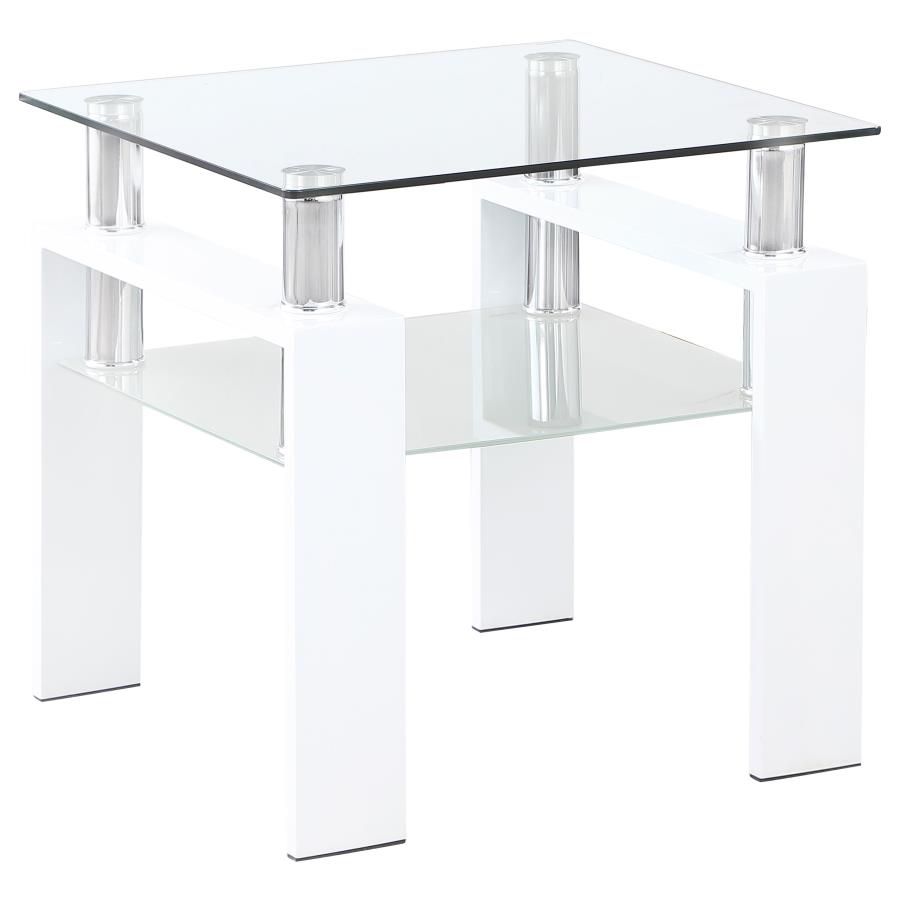 Dyer 1-shelf Square Glass Top Side End Table White (image for) Dyer 1-shelf Square Glass Top Side End Table White