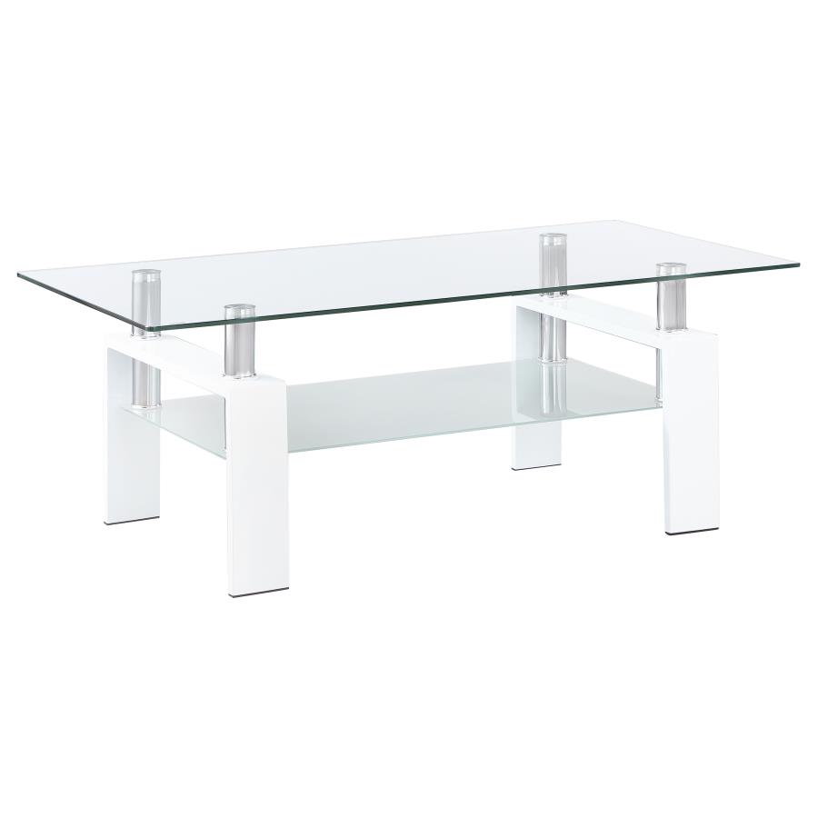 Dyer 1-shelf Rectangular Glass Top Coffee Table White (image for) Dyer 1-shelf Rectangular Glass Top Coffee Table White