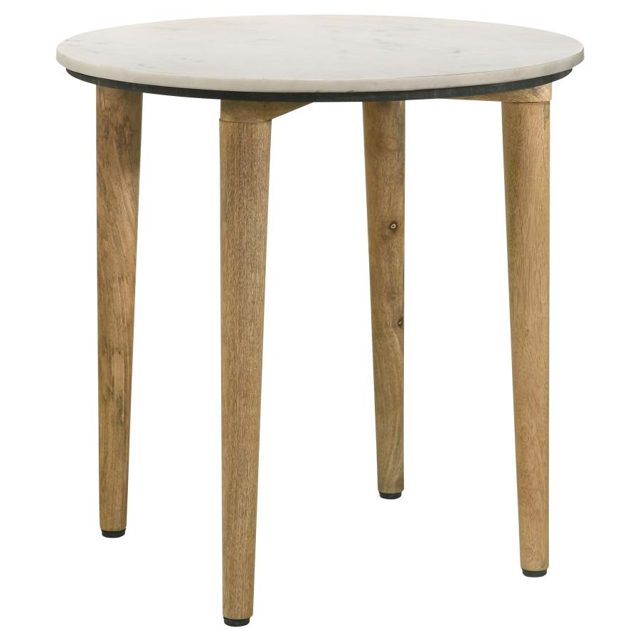 Aldis Round Marble Top Side End Table White and Natural (image for) Aldis Round Marble Top Side End Table White and Natural