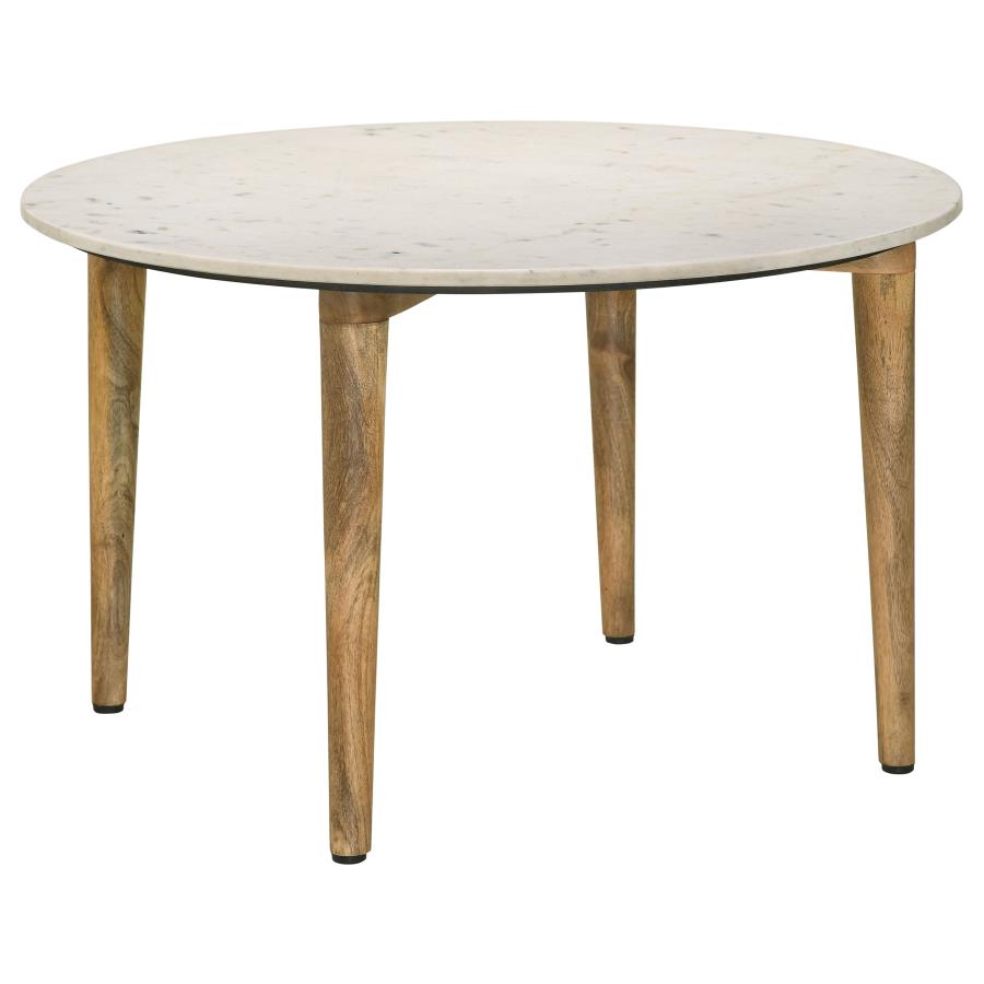 Aldis Round Marble Top Coffee Table White and Natural (image for) Aldis Round Marble Top Coffee Table White and Natural