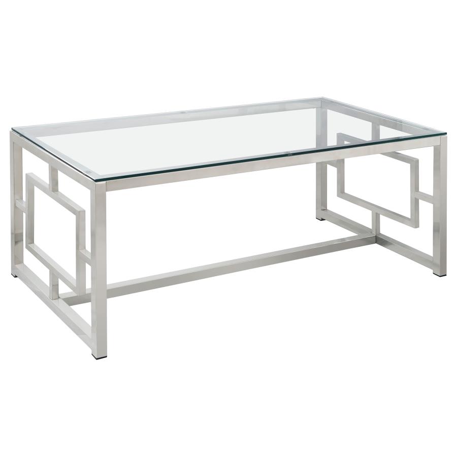 Merced Rectangular Glass Top Coffee Table Nickel (image for) Merced Rectangular Glass Top Coffee Table Nickel